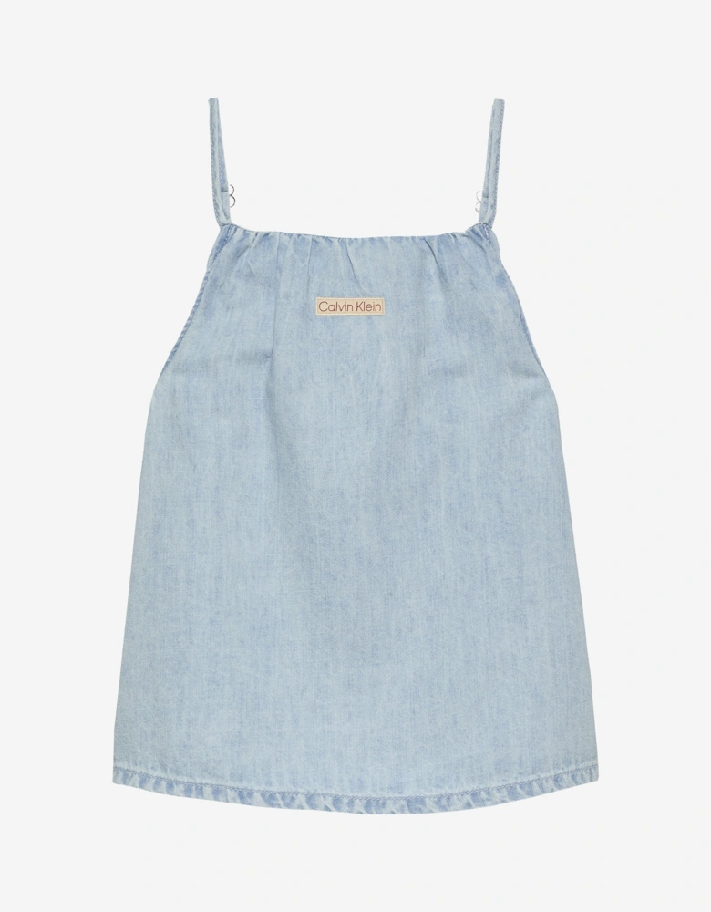 Girls Denim Strap Top in Blue