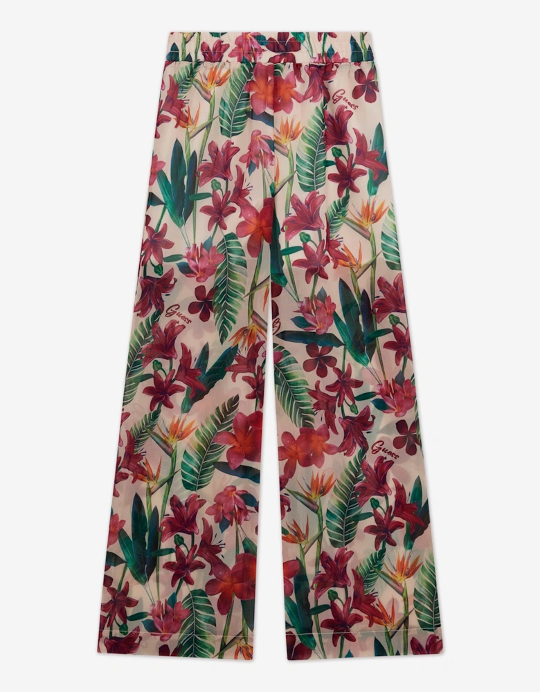 Girls Chiffon Floral Palazzo Pants in Multicolour