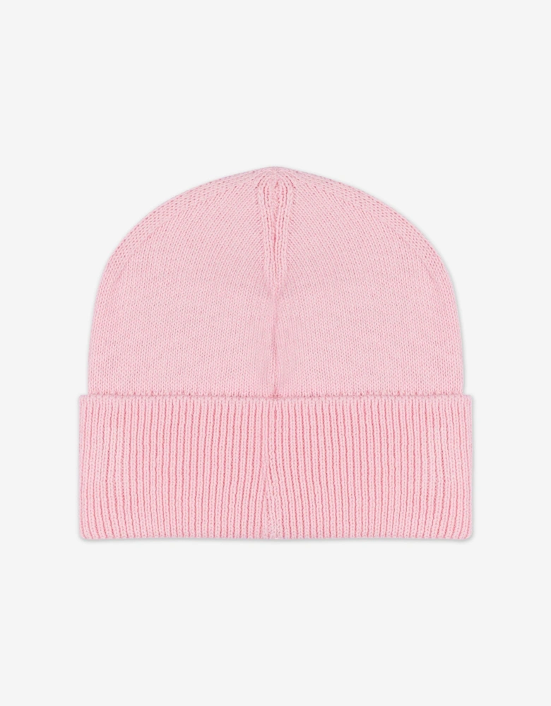 Girls Knitted Logo Beanie Hat in Pink