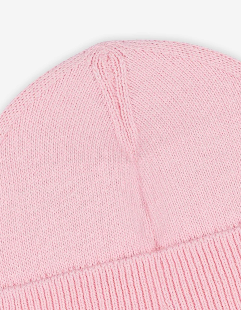 Girls Knitted Logo Beanie Hat in Pink