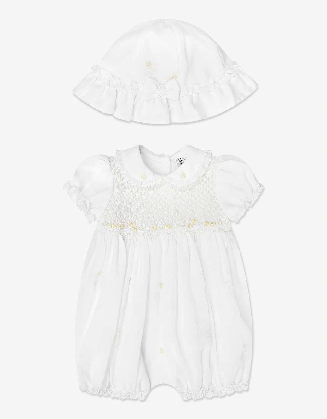 Baby Girls Bubble Romper and Hat in White, 5 of 4