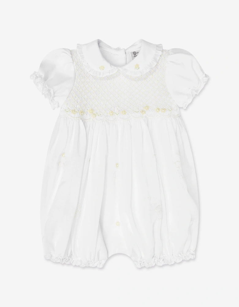 Baby Girls Bubble Romper and Hat in White