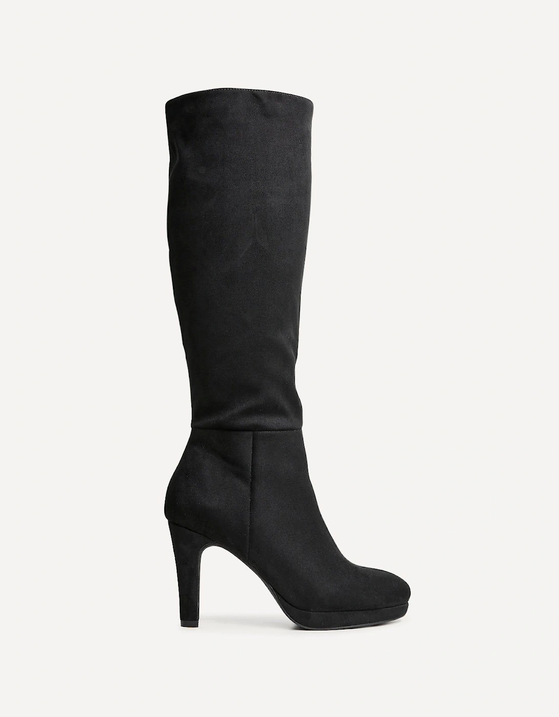 Shelby Black Faux Suede Knee High Heeled Boot, 2 of 1