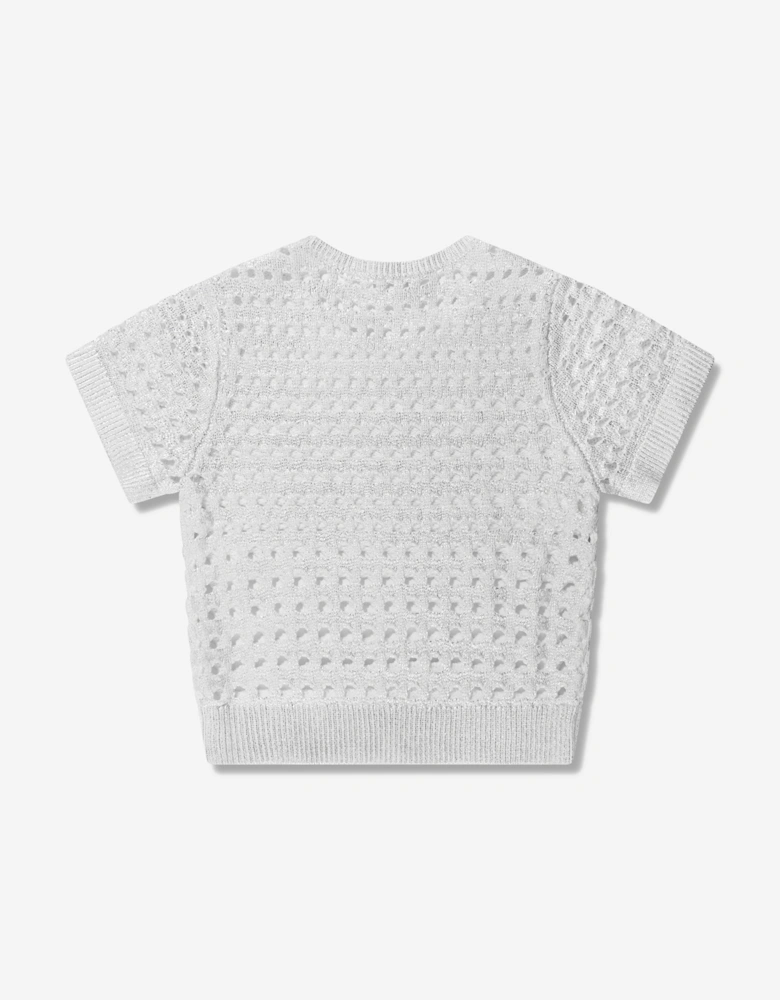 Girls Lamé Crochet Sweatshirt in Silver