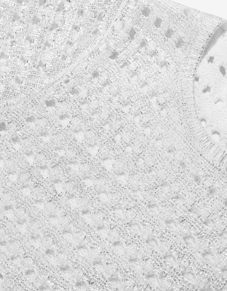 Girls Lamé Crochet Sweatshirt in Silver