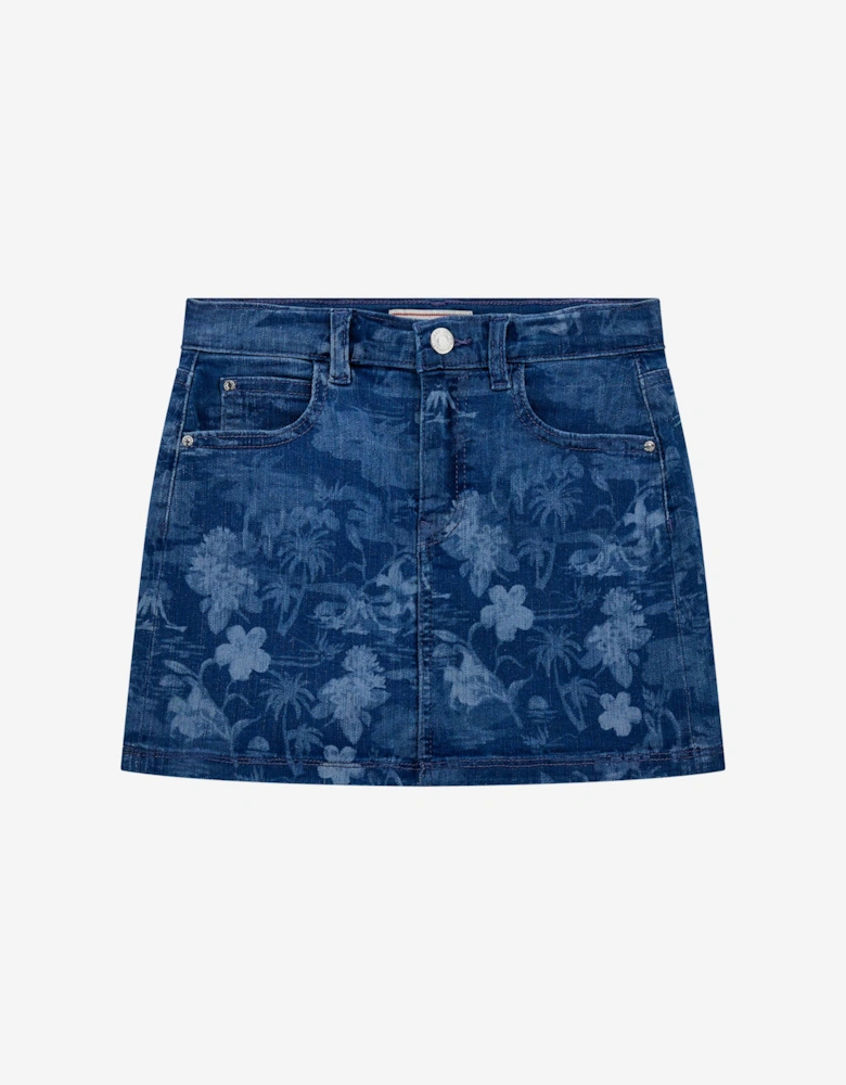 Girls Tropical Jungle Denim Skirt in Blue