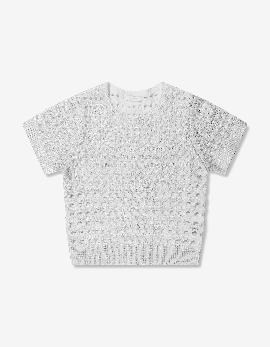 Girls Lamé Crochet Sweatshirt in Silver
