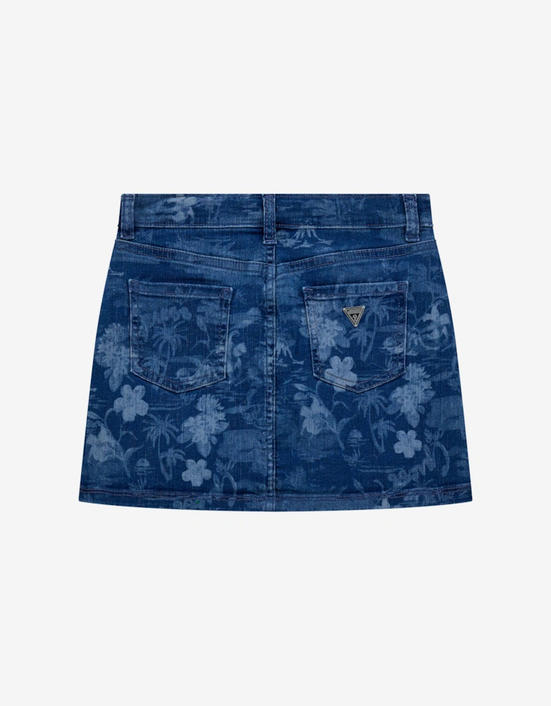 Girls Tropical Jungle Denim Skirt in Blue