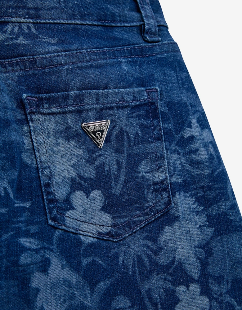 Girls Tropical Jungle Denim Skirt in Blue