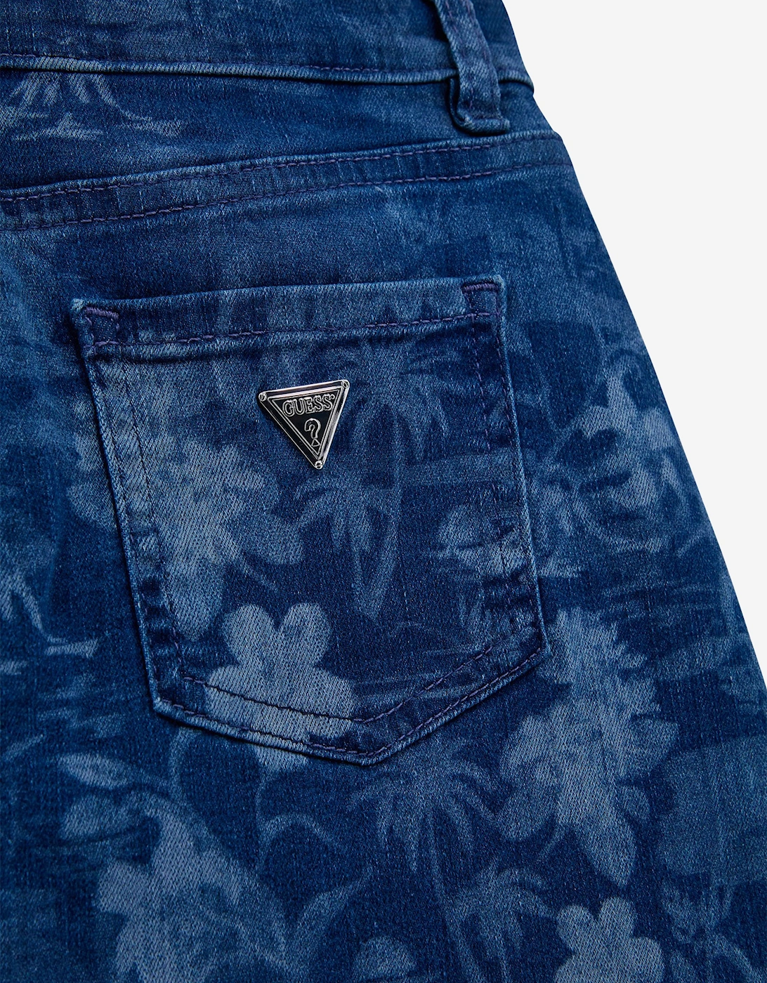 Girls Tropical Jungle Denim Skirt in Blue