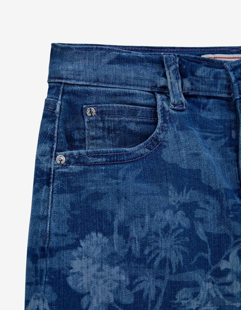 Girls Tropical Jungle Denim Skirt in Blue