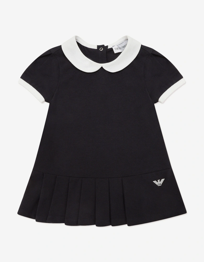 Baby Girls Jersey Pleasted Dress in Navy