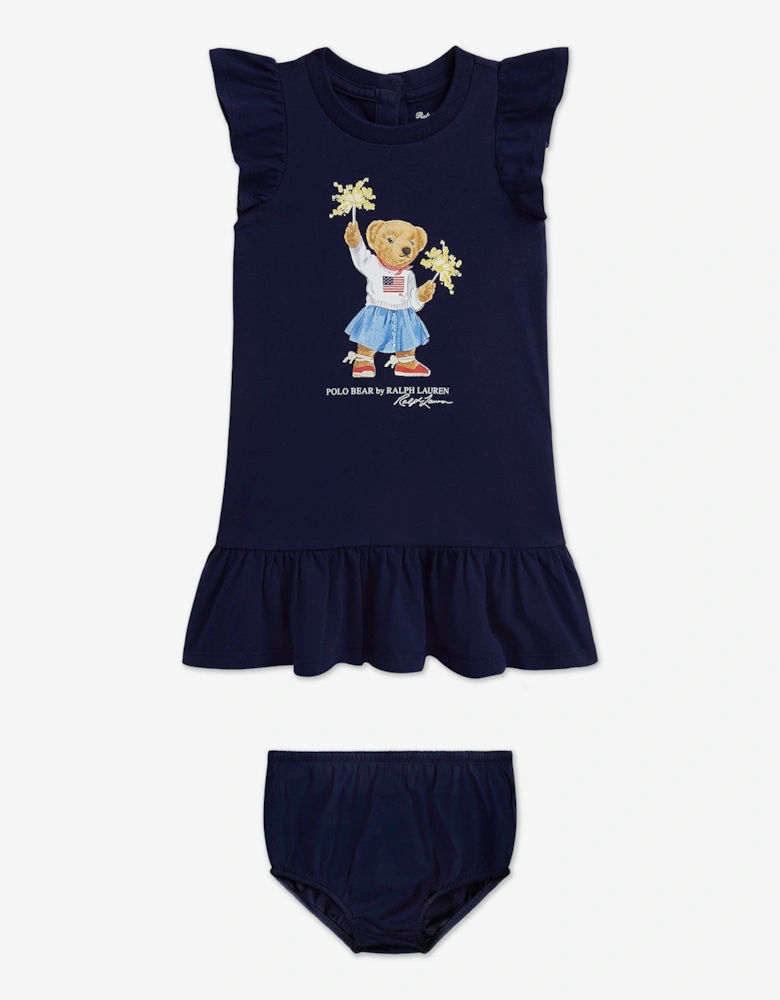 Baby Girls Sparkler Polo Bear Jersey Dress in Navy