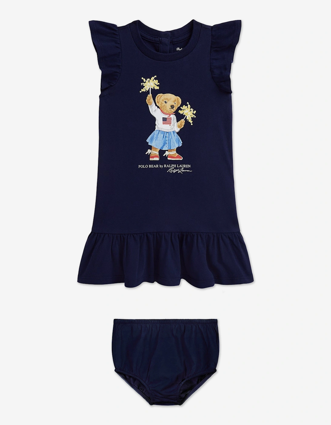 Baby Girls Sparkler Polo Bear Jersey Dress in Navy, 5 of 4