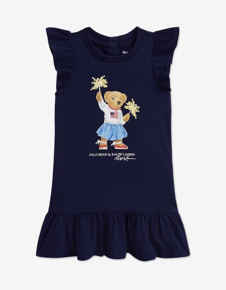Baby Girls Sparkler Polo Bear Jersey Dress in Navy