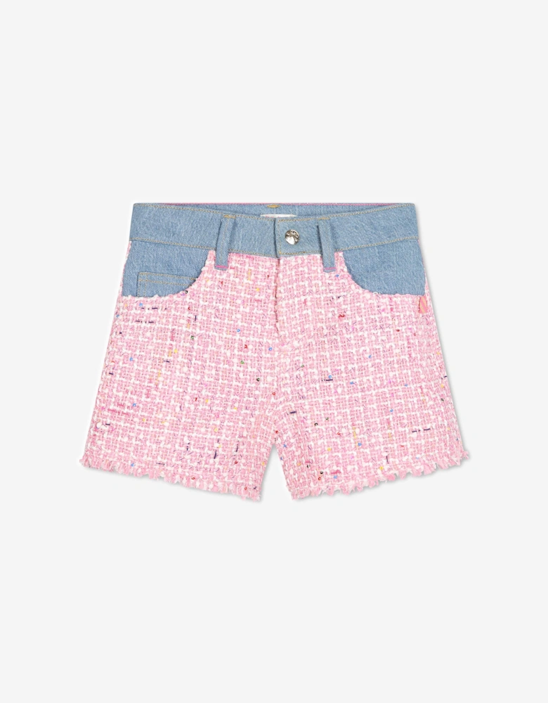 Billieblush Girls Denim And Tweed Shorts in Pink