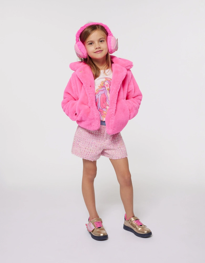 Billieblush Girls Denim And Tweed Shorts in Pink