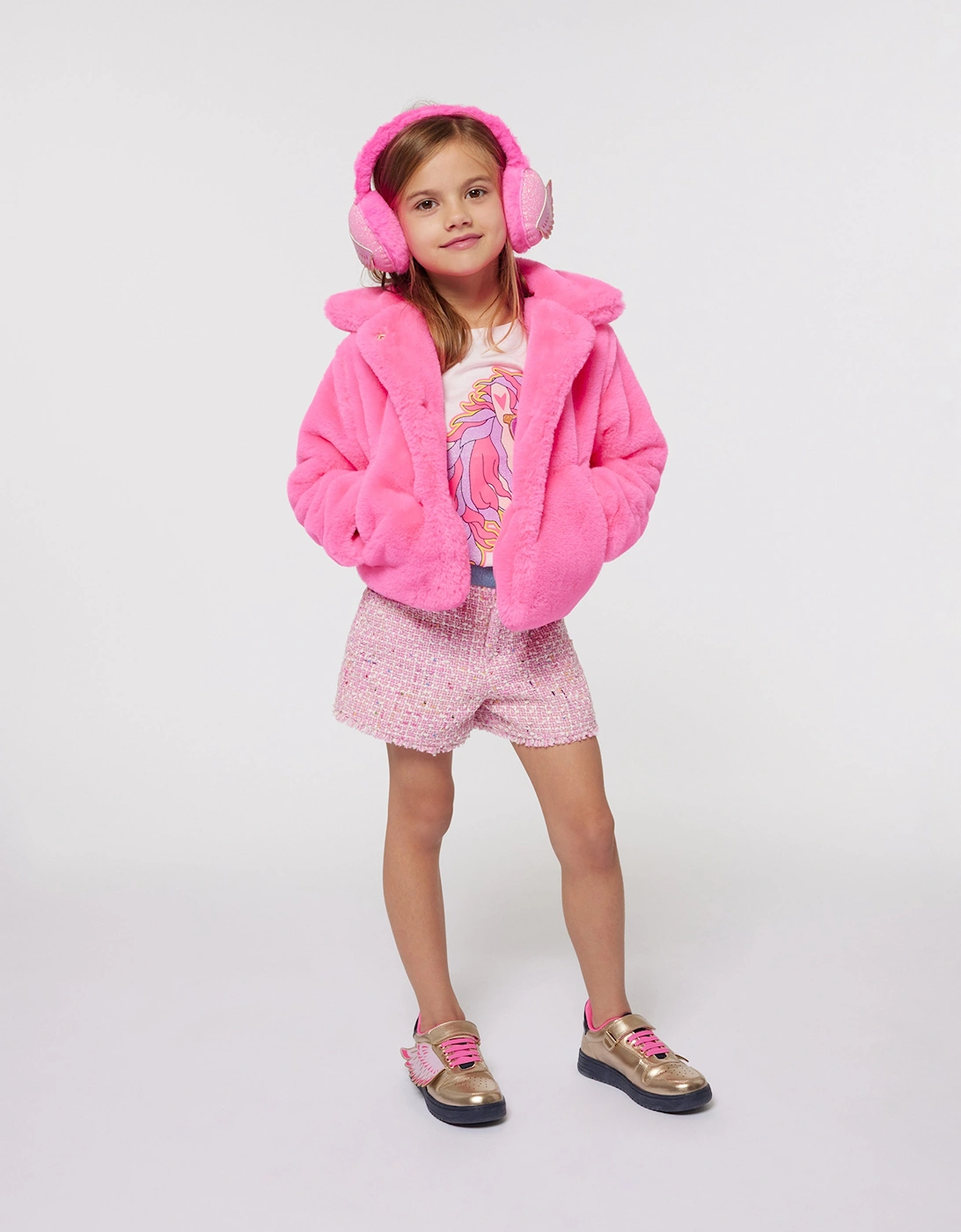 Billieblush Girls Denim And Tweed Shorts in Pink