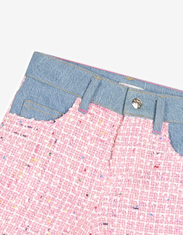 Billieblush Girls Denim And Tweed Shorts in Pink
