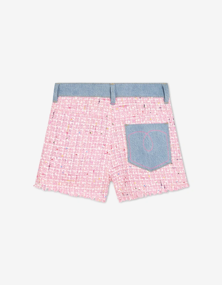 Billieblush Girls Denim And Tweed Shorts in Pink