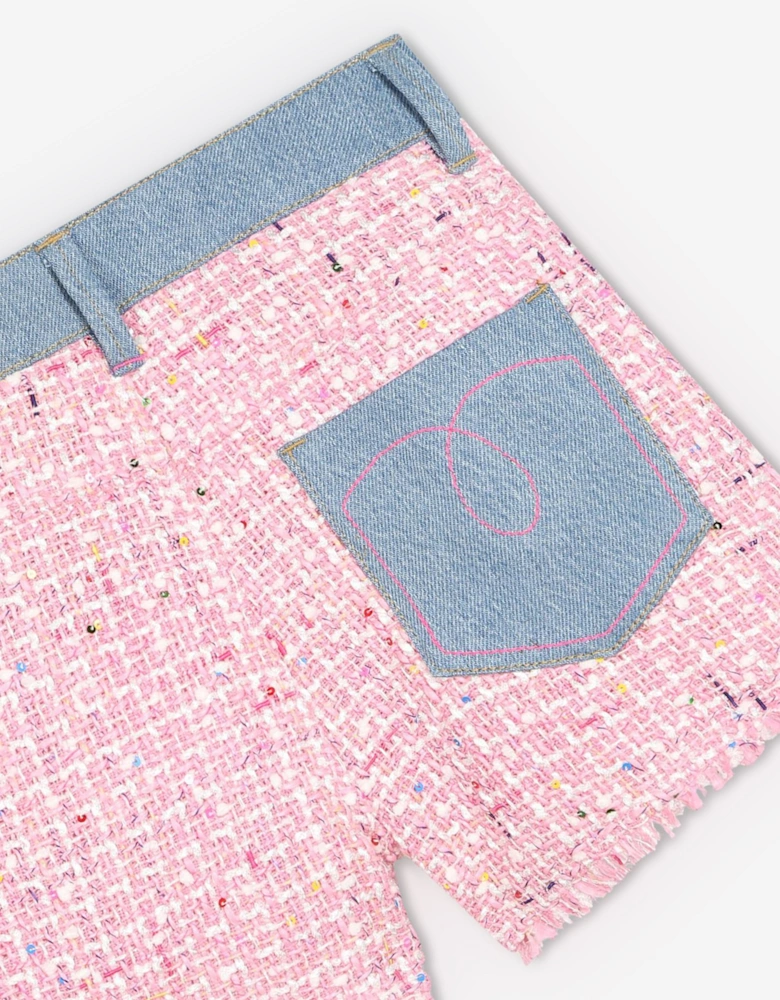 Billieblush Girls Denim And Tweed Shorts in Pink