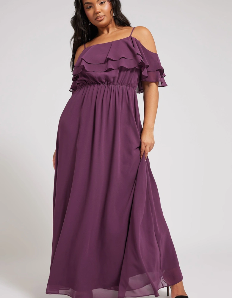 Frill Cold Shoulder Maxi Dress