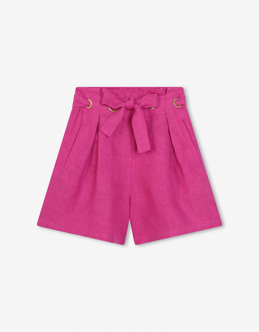 Girls Linen Belted Shorts in Pink