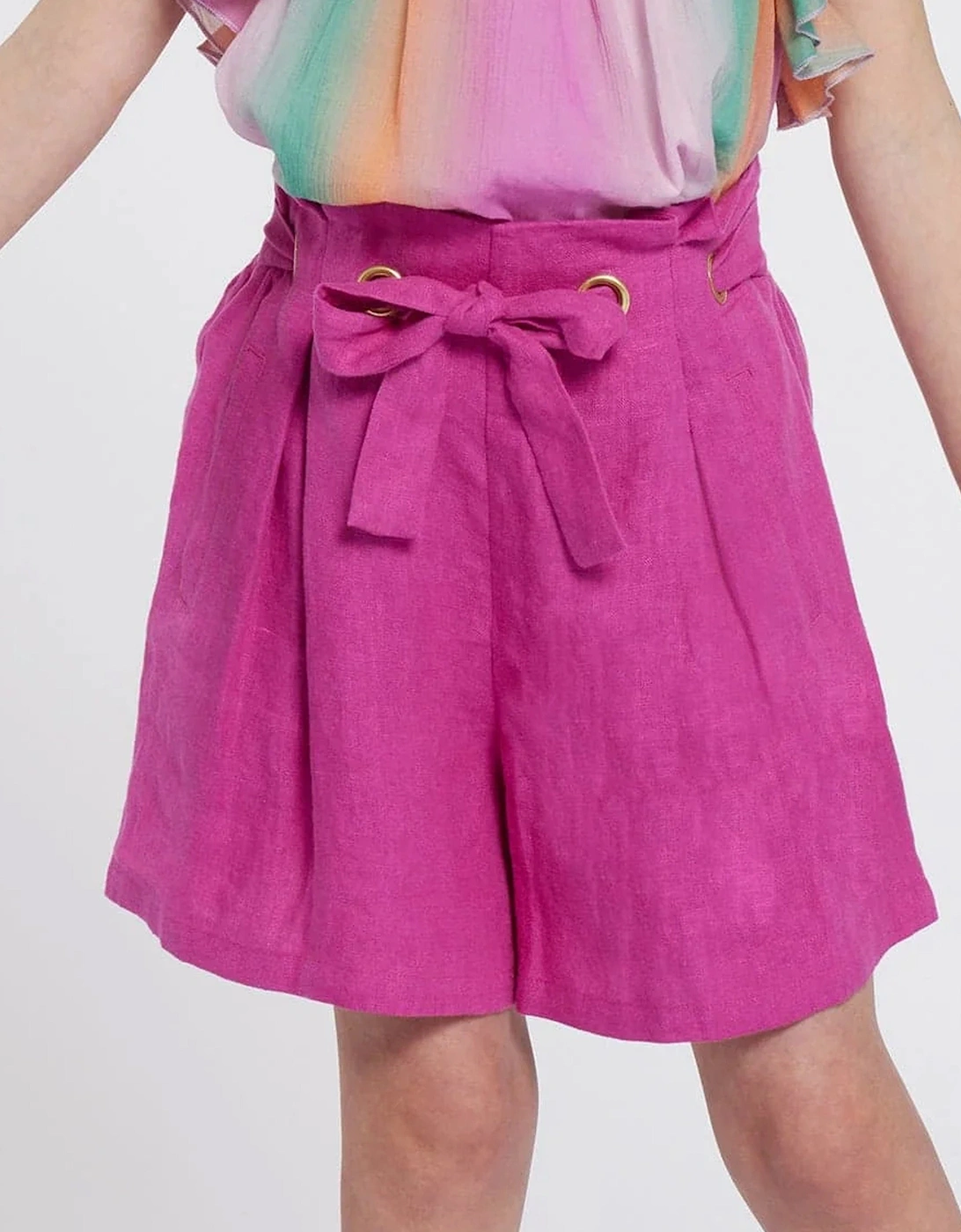 Girls Linen Belted Shorts in Pink, 6 of 5