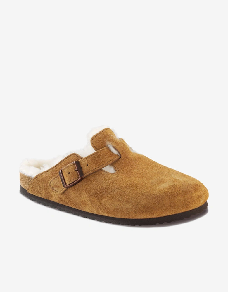 Shearling Suede Clogs in Brown