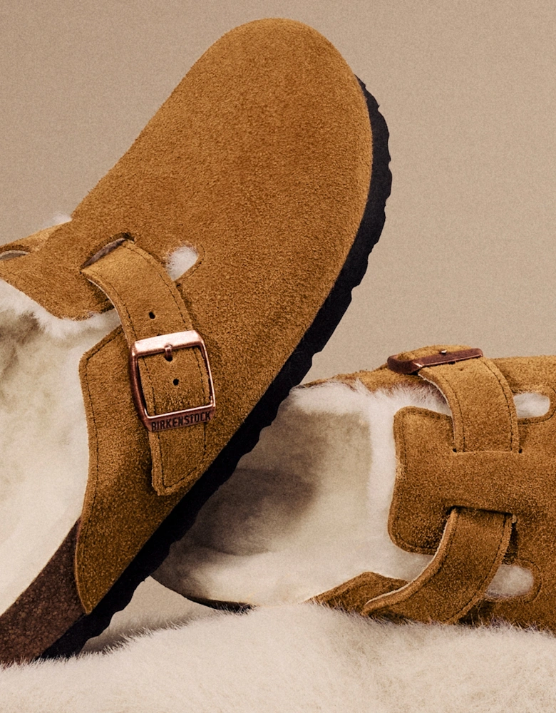Shearling Suede Clogs in Brown