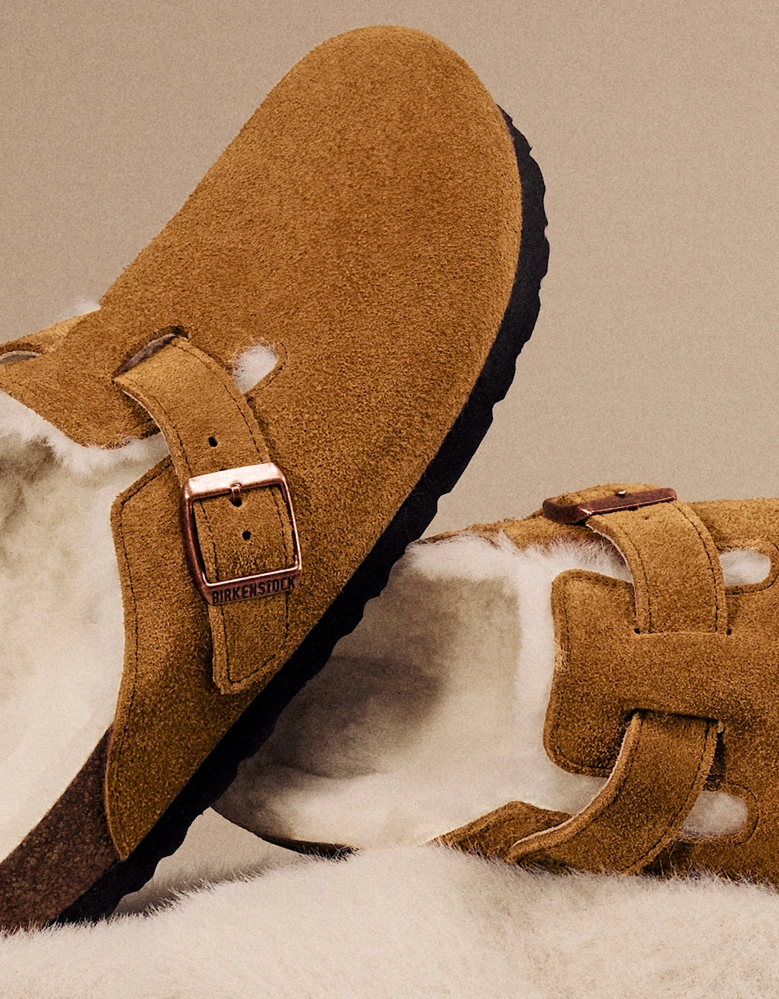 Shearling Suede Clogs in Brown