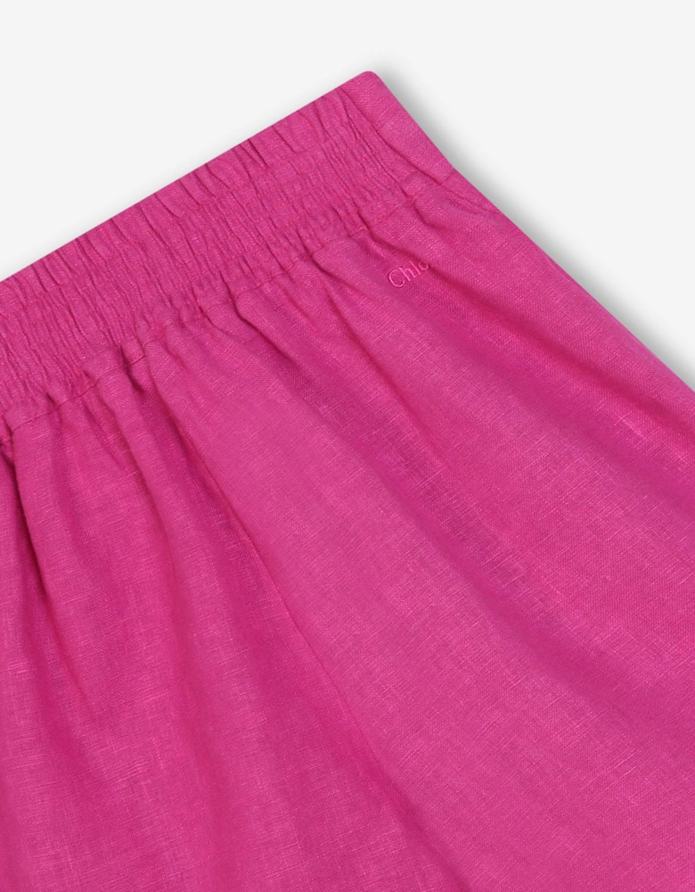 Girls Linen Belted Shorts in Pink