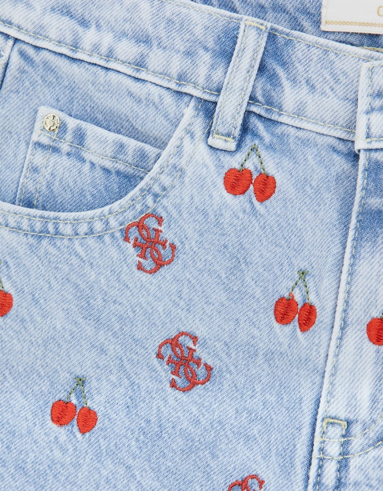Girls Embroidered Denim Shorts in Blue