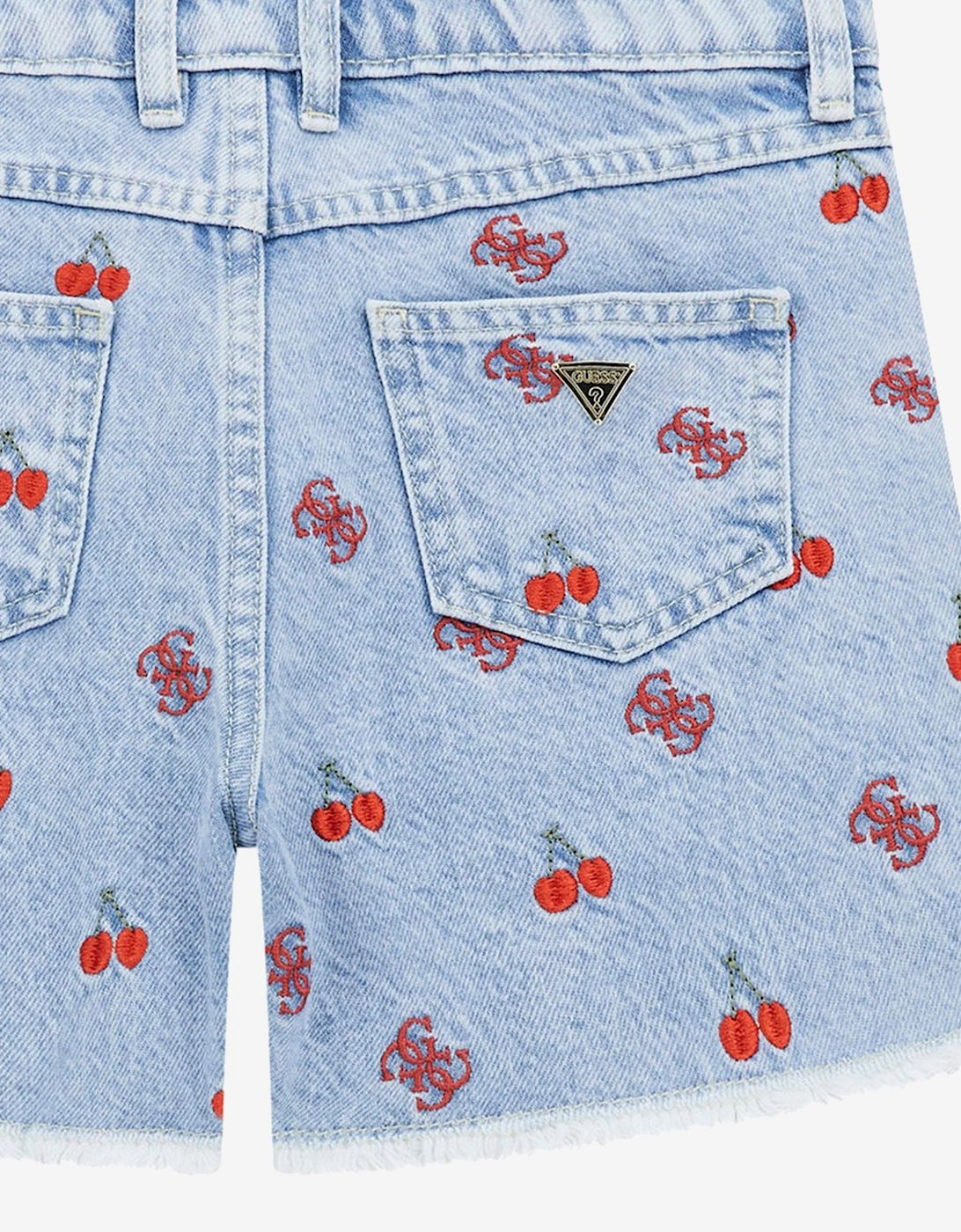 Girls Embroidered Denim Shorts in Blue