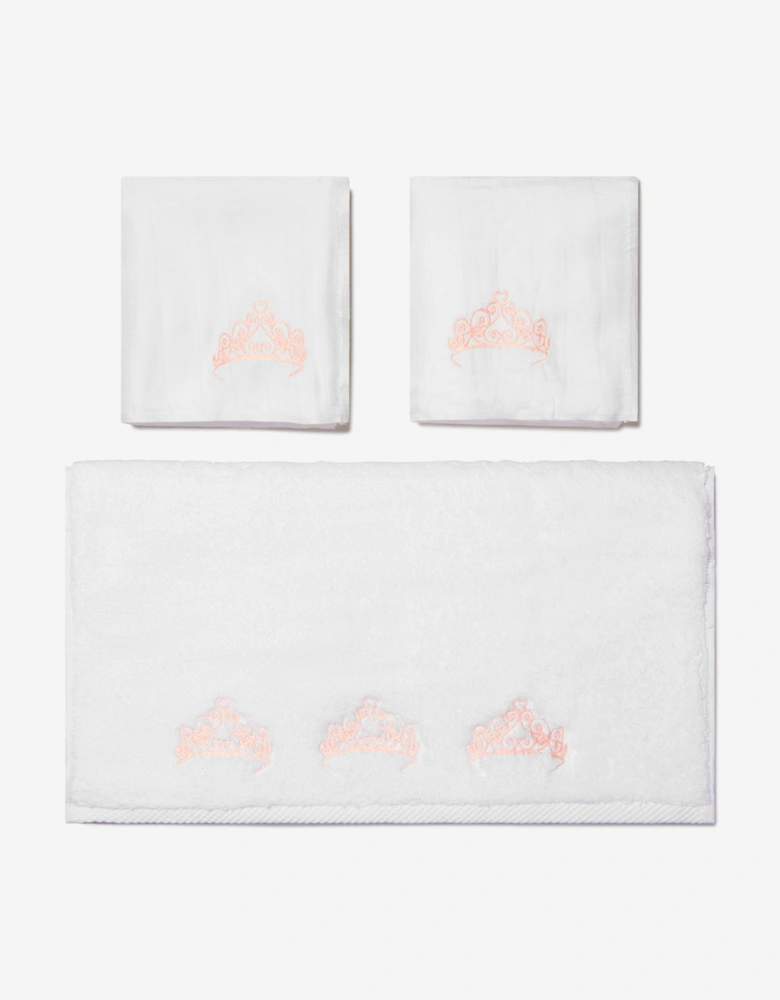 Girls Organic Cotton Muslin And Cotton Crown Towel Set