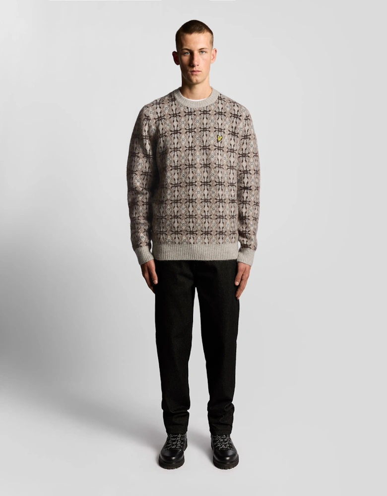 Brushed Intarsia Knitted Crew Jumper