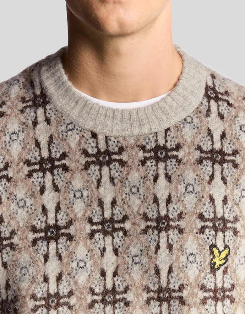 Brushed Intarsia Knitted Crew Jumper