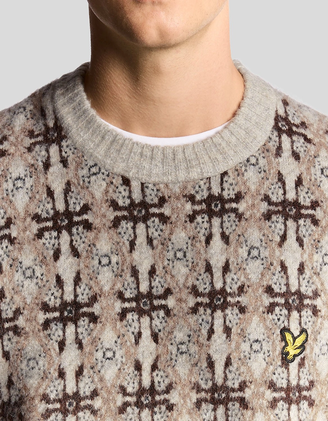 Brushed Intarsia Knitted Crew Jumper