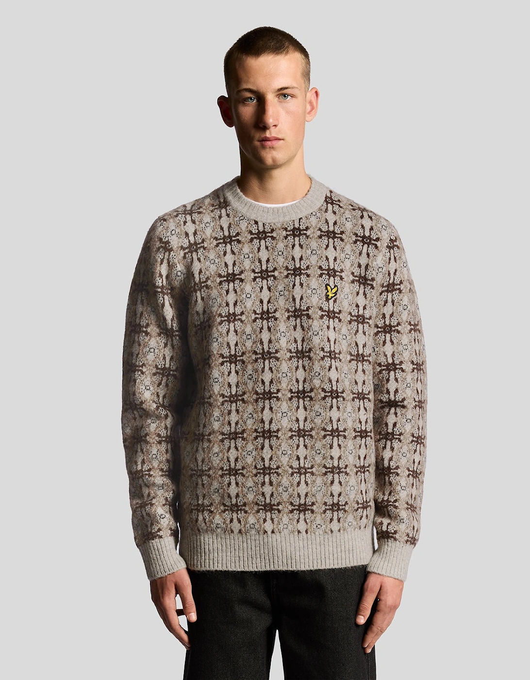 Lyle And Scott Men's Grey Brushed Intarsia Knitted Crew Jumper - : 34 Xs