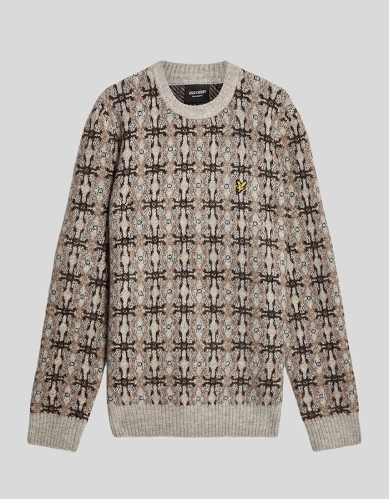 Brushed Intarsia Knitted Crew Jumper