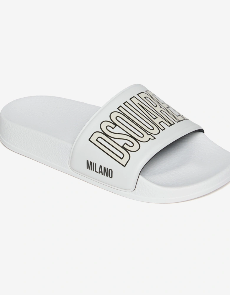 Kids Milano Logo Silders in White