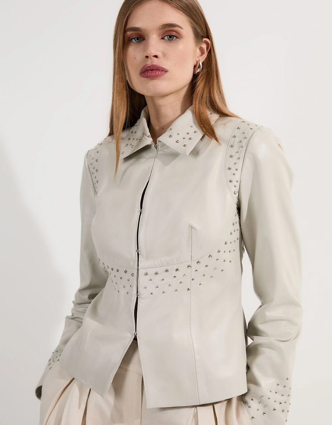 Studded Leather High Collar Tailored Jacket, 2 of 1
