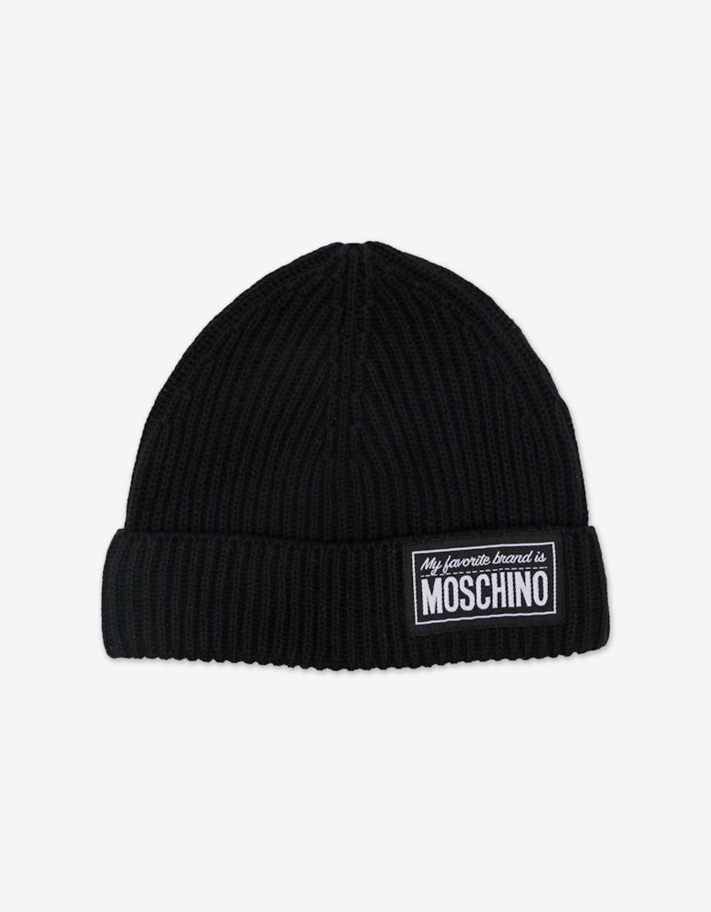 Kids Knitted Logo Beanie Hat in Black