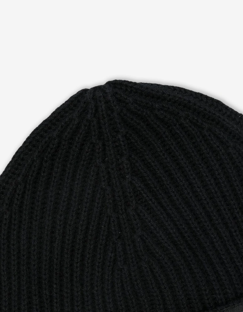 Kids Knitted Logo Beanie Hat in Black