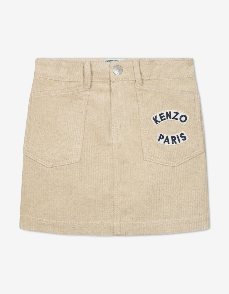 Girls Corduroy Logo Skirt in Ivory