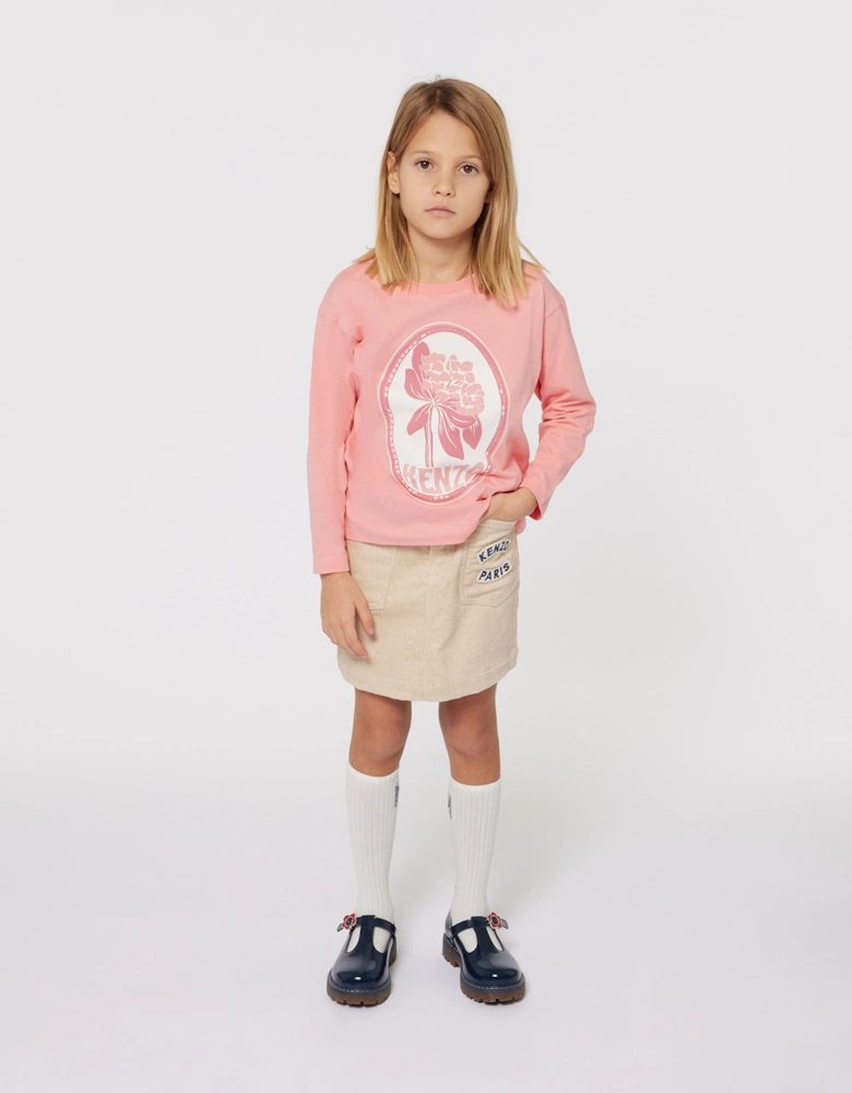 Girls Corduroy Logo Skirt in Ivory