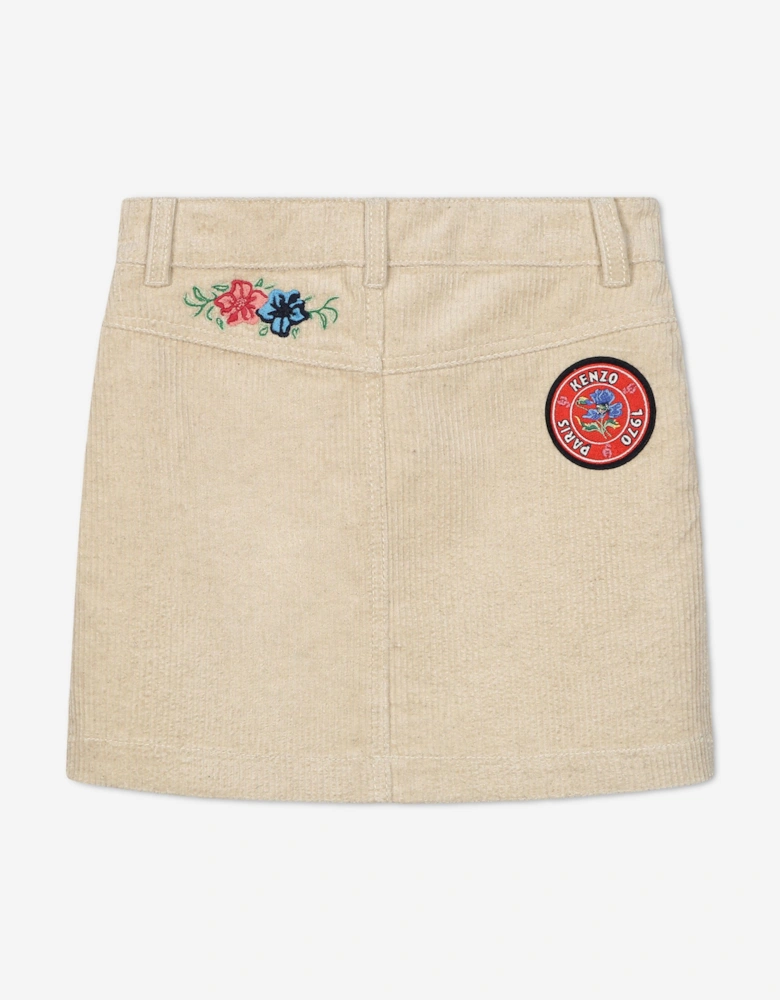 Girls Corduroy Logo Skirt in Ivory