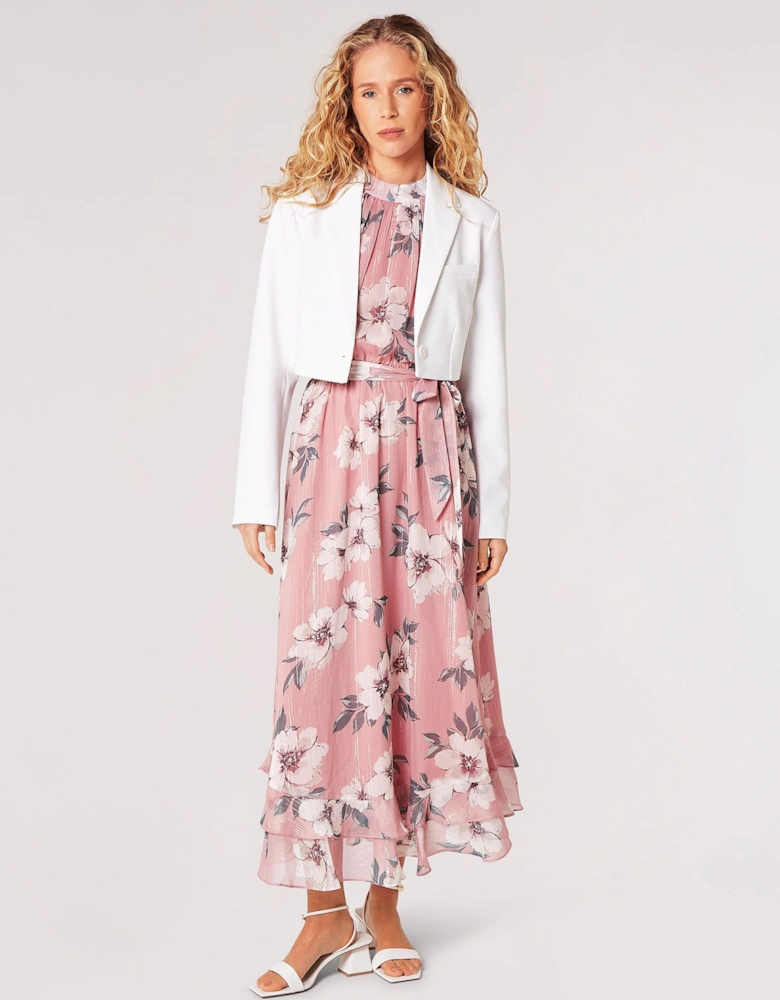 Painterly Floral Shimmer Midi Dress