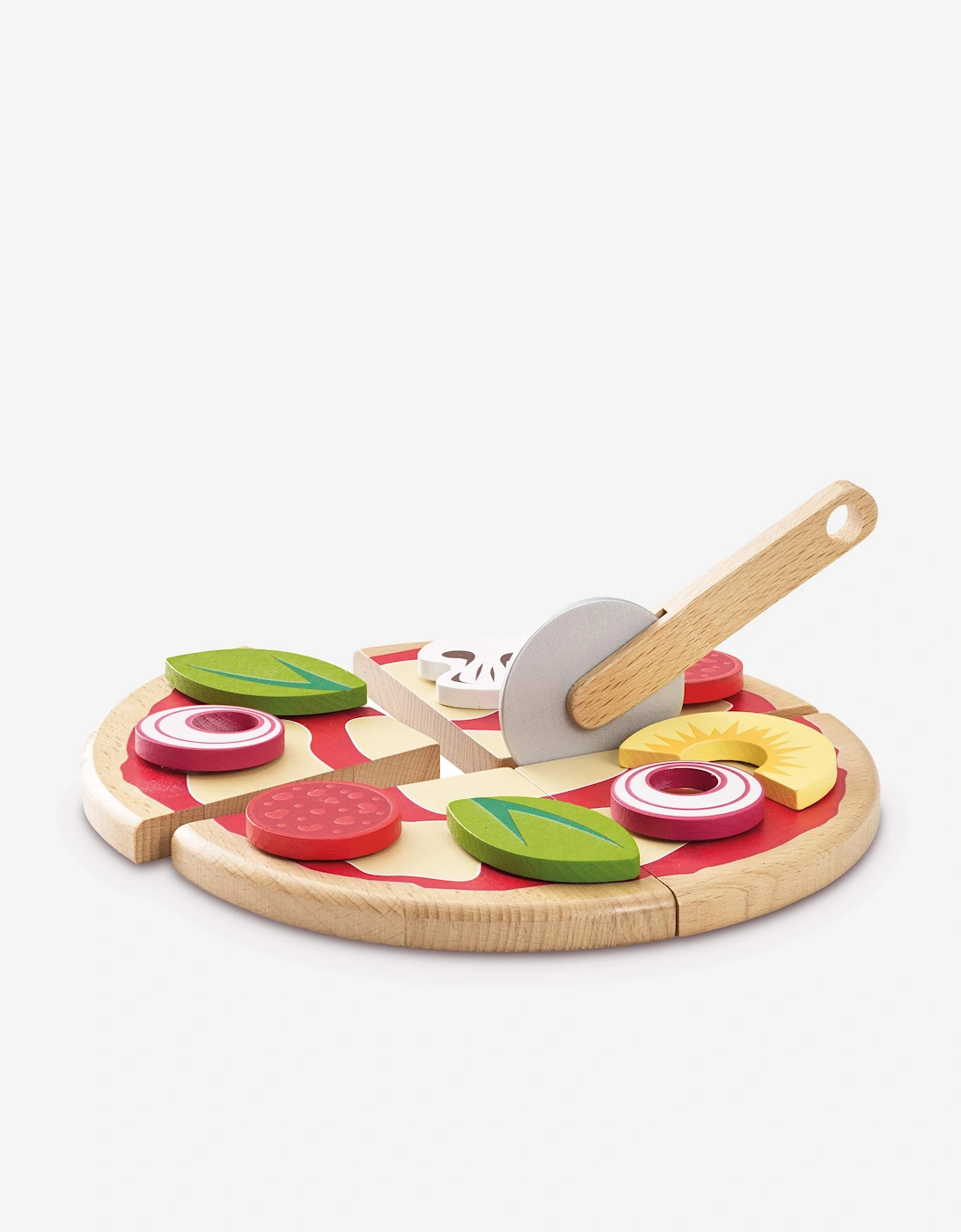 Le Toy Van Le Toy Van Pizza & Toppings with Slice Cutter-13 Piece (W:20 x D:20 x H:2cm) - Red