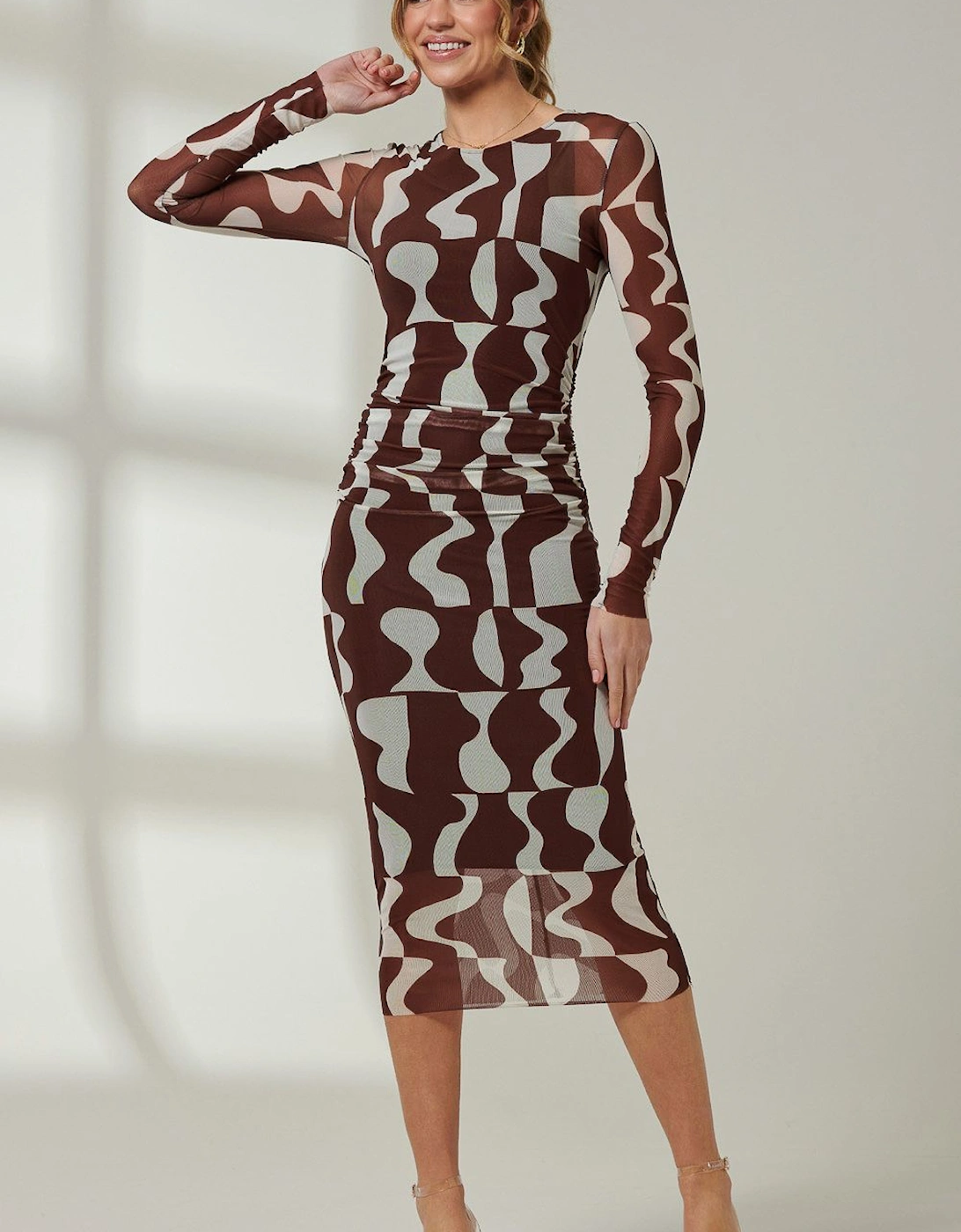 Gionna Mesh Long Sleeve Midaxi Dress, 2 of 1